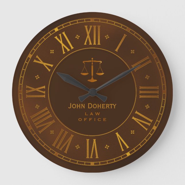 ATTORNEY AT LAW | Elegant Brown Personalizable Large Clock (Front)