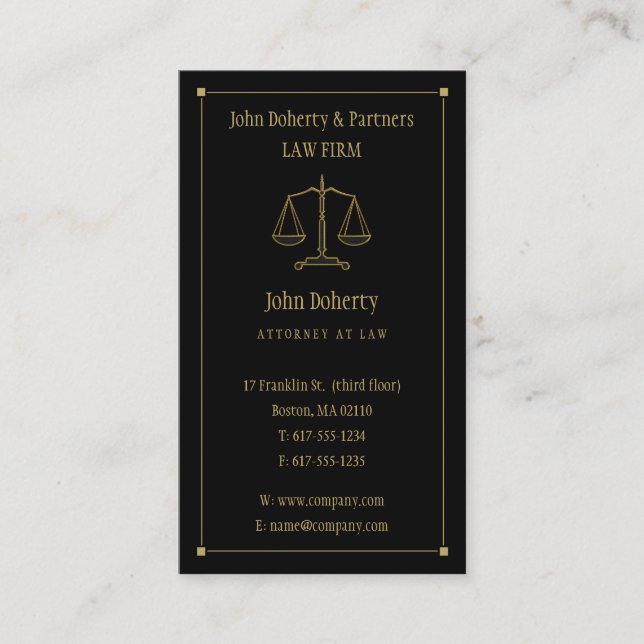 Attorney at Law | Elegant Gold Black Business Card (Front)
