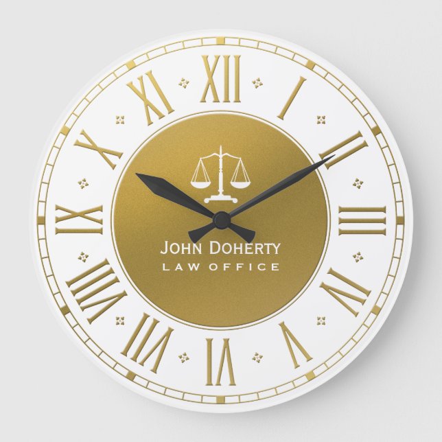 Attorney At Law | Elegant Gold & White Large Clock (Front)