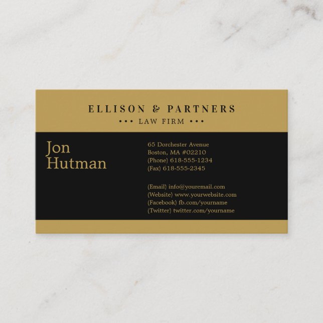 Attorney at Law | Elegant Plain Gold Black Business Card (Front)
