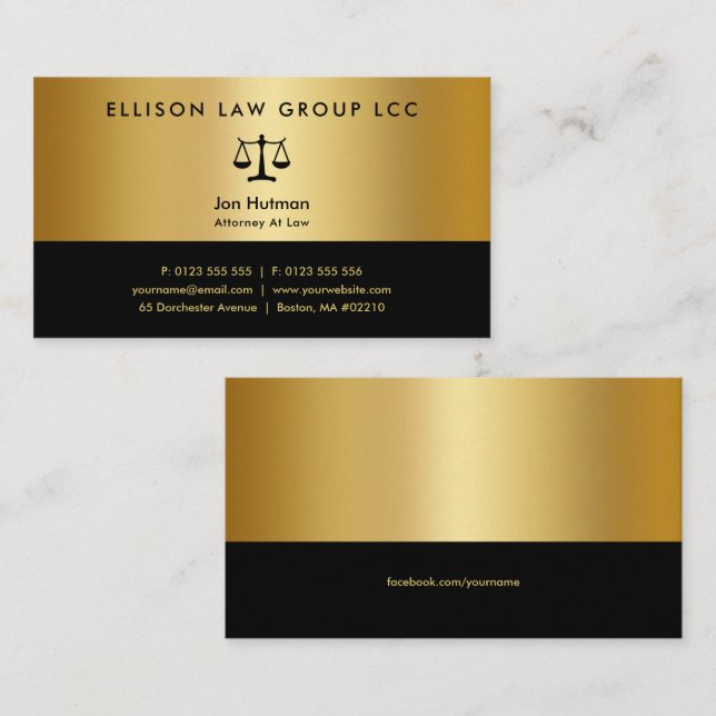 Attorney at Law | Elegant Professional Gold Black Business Card (Front/Back)