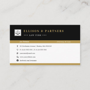 Attorney at Law   Elegant Professional Gold Black Business Card
