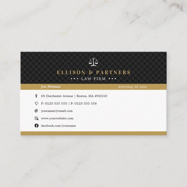 Attorney at Law | Elegant Professional Gold Business Card (Front)