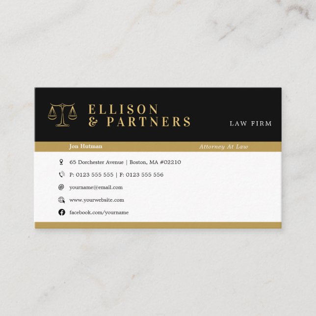 Attorney at Law | Elegant Professional Gold Business Card (Front)
