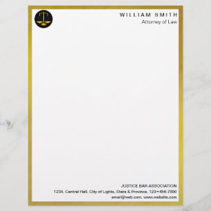 Attorney At Law Faux Gold Scale Lawyer Justice Custom Letterhead
