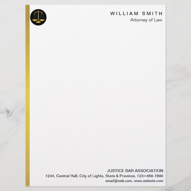 Attorney At Law Faux Gold Scale Lawyer Justice Custom Letterhead (Front)