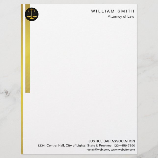 Attorney At Law Faux Gold Scale Lawyer Justice Custom Letterhead (Front)