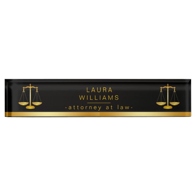 Attorney At Law Gold Black Metal Legal Scale Nameplate (Front)