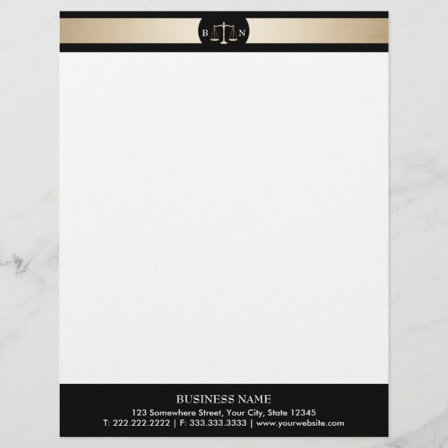 Attorney at Law Gold Border Law Scales Lawyer Letterhead Template (Front)