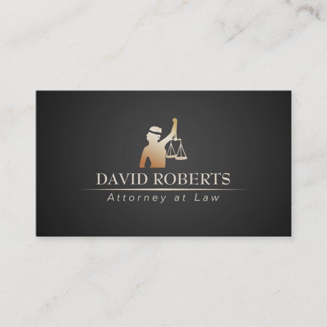 Attorney at Law Gold Lady Justice Logo Lawyer Business Card (Front)