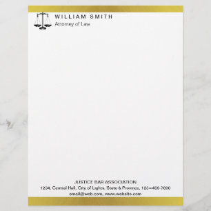 Attorney At Law Gold Metal Legal Scale Lawyer Custom Letterhead