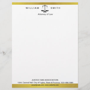 Attorney At Law Gold Metal Legal Scale Lawyer Custom Letterhead