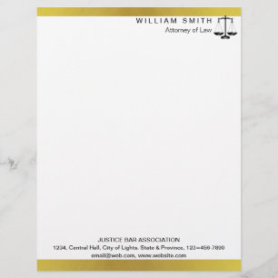 Attorney At Law Gold Metal Legal Scale Lawyer Custom Letterhead