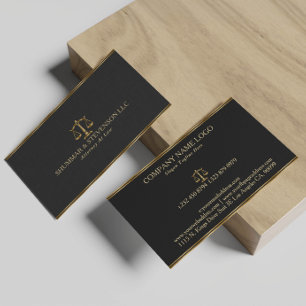 Attorney At Law-Gold Scale & Border On Black Linen Business Card