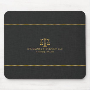 Attorney At Law-Gold Scale & Border On Black Linen Mouse Mat