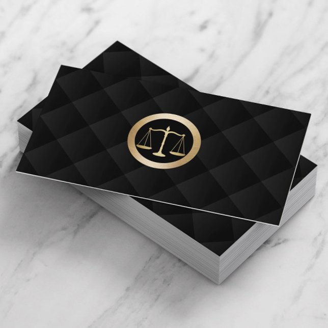 Attorney at Law Gold Scale Classy Black Quilted Business Card (Creator Uploaded)