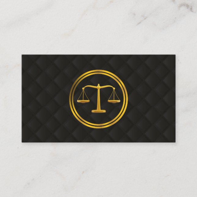 Attorney at Law Gold Scale Classy Black Quilted Business Card (Front)
