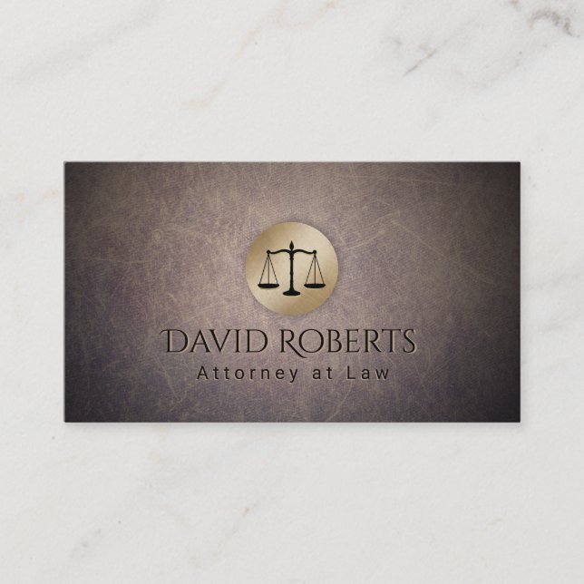 Attorney at Law Gold Scale Classy Leather Lawyer Business Card (Front)