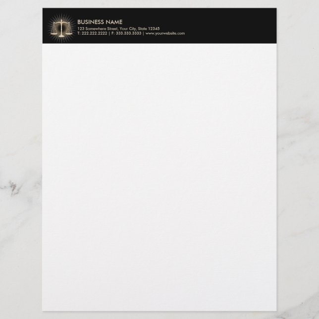 Attorney at Law Gold Scale of Justice Lawyer Personalized Letterhead (Front)