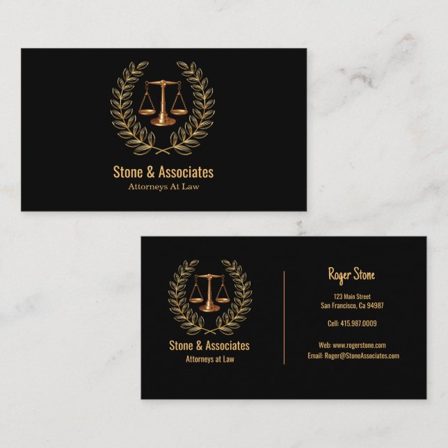 Attorney at Law, Golden Wreath & Scale of Law  Business Card (Front/Back)