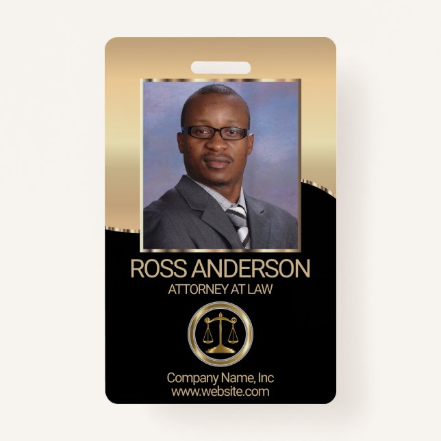 Attorney at Law in Black and Gold ID Badge (Front)