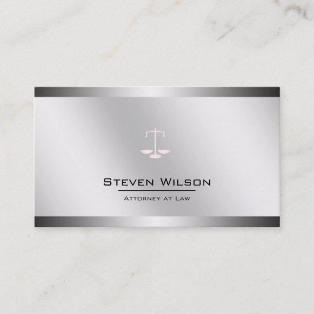 Attorney At Law Justice White Silver Legal Scale Business Card (Front)