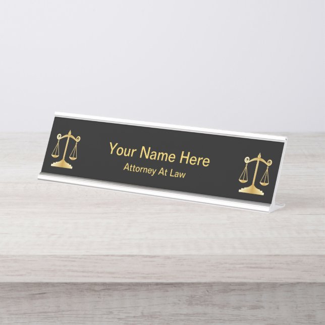 Attorney at Law | Lawyer - Black and Gold Desk Name Plate (Front)