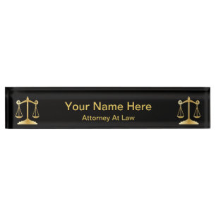 Attorney at Law   Lawyer - Black and Gold Nameplate