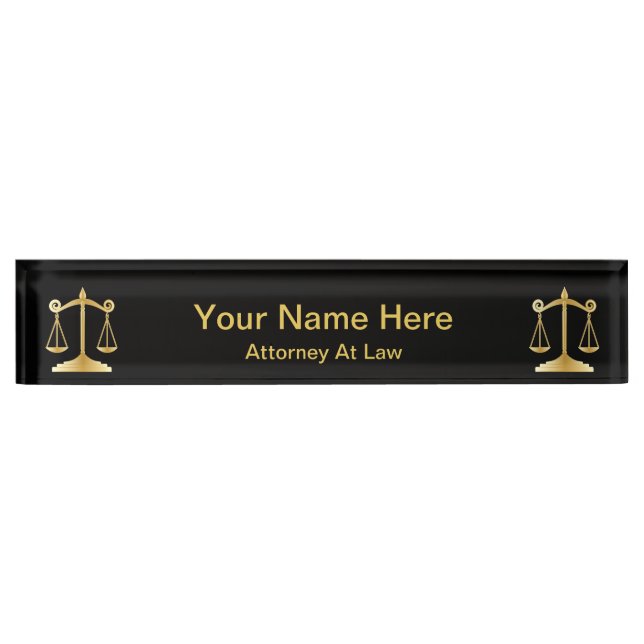 Attorney at Law | Lawyer - Black and Gold Nameplate (Front)