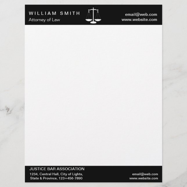 Attorney At Law Lawyer Justice Professional Custom Letterhead (Front)