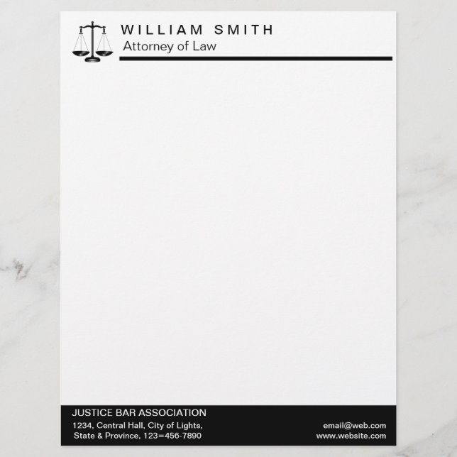 Attorney At Law Lawyer Justice Professional Custom Letterhead (Front)
