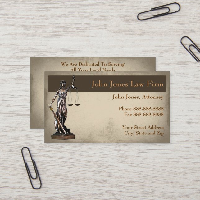 Attorney At Law Lawyer Lady Justice Business Card (Front/Back In Situ)