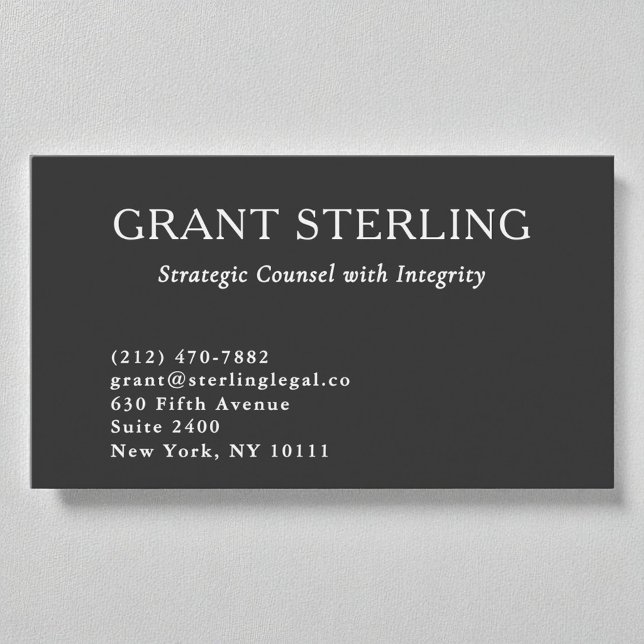 Attorney at Law Legal Minimal Charcoal Grey White  Business Card (Creator Uploaded)