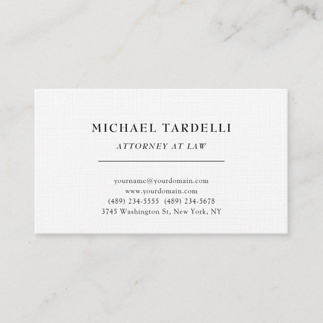 Attorney at Law Linen Minimalist Classical Pro Business Card (Front)