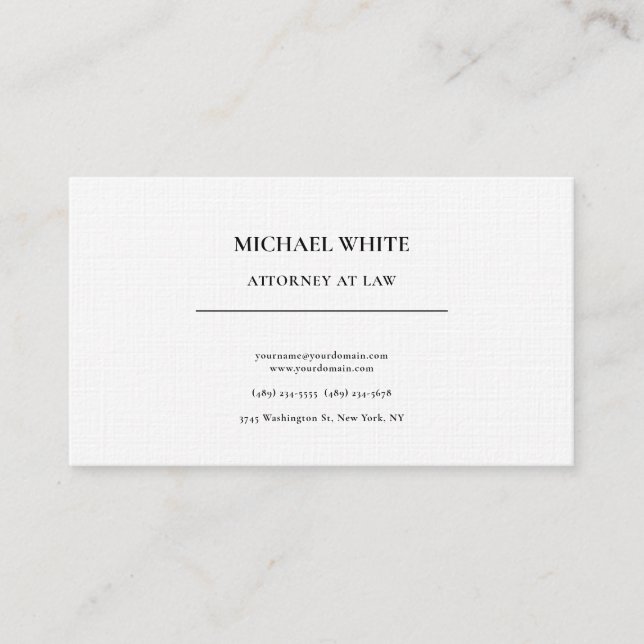 Attorney at Law Linen Minimalist Professional Business Card (Front)