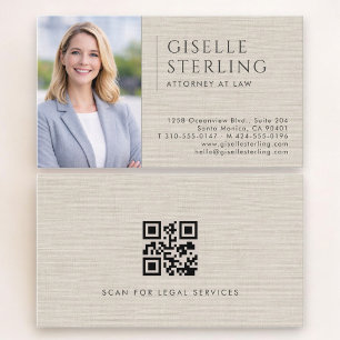 Attorney at Law Linen Photo QR Code Business Card
