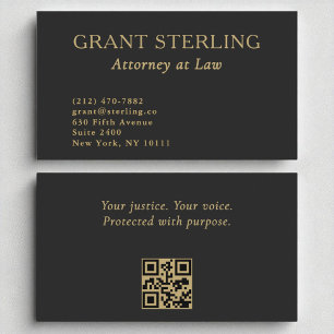 Attorney at Law Minimal Black Gold QR Code Business Card