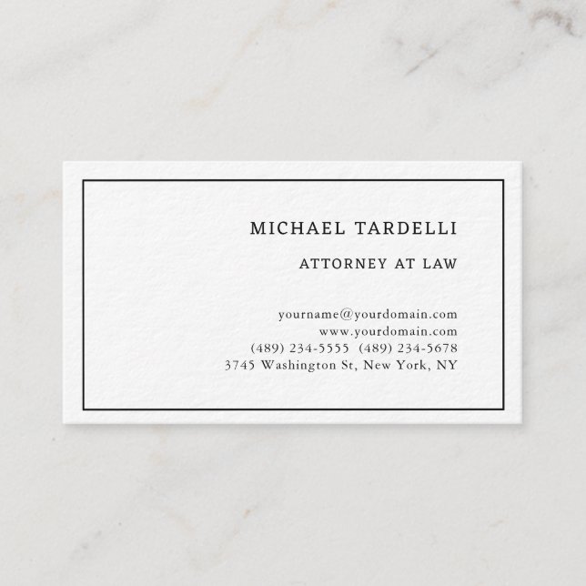 Attorney at Law Minimalist Classical Thick Business Card (Front)