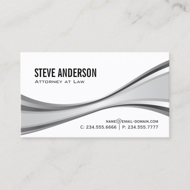 Attorney at Law - Modern Black White Wave Look Business Card (Front)