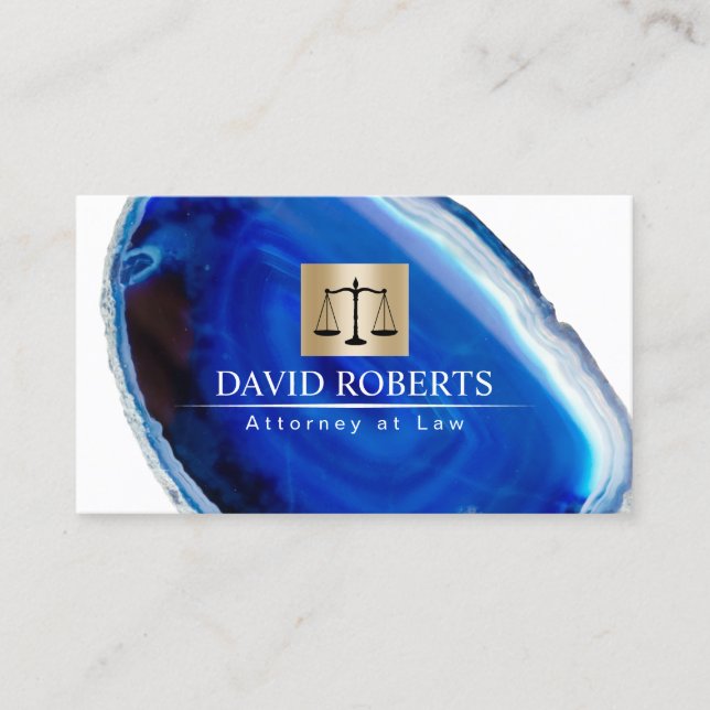 Attorney at Law Modern Blue Agate Stone Lawyer Business Card (Front)