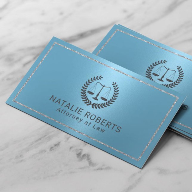 Attorney at Law Modern Silver Frame Blue Lawyer Business Card (Creator Uploaded)