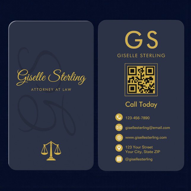 Attorney at Law Navy Blue Gold Business Card (Creator Uploaded)