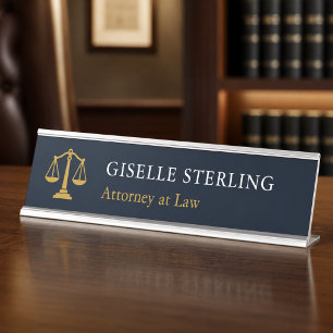 Attorney at Law Navy Blue Gold Desk Name Plate