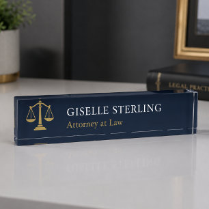 Attorney at Law Navy Blue Gold Nameplate