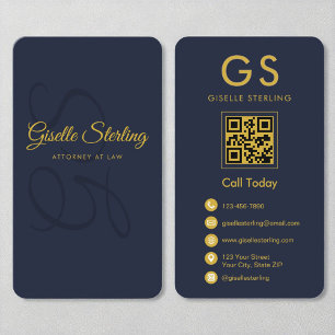 Attorney at Law Navy Blue Gold QR Code Monogram Business Card