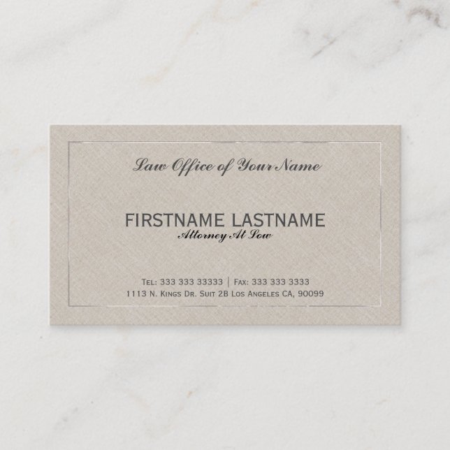 Attorney At Law Office Beige Faux Linen Business Card (Front)