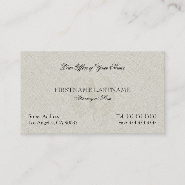 Attorney At Law Office Beige Linen Business Card (Front)