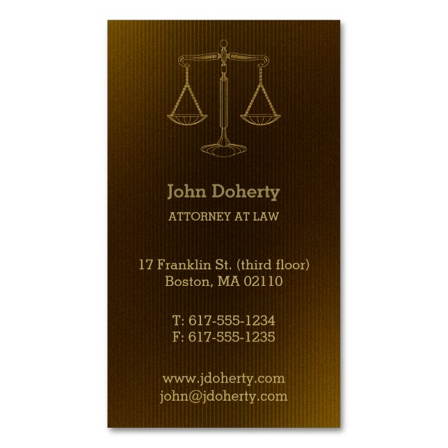 Attorney at Law | Perfect Golden Scales of Justice Magnetic Business Card (Front Vertical)