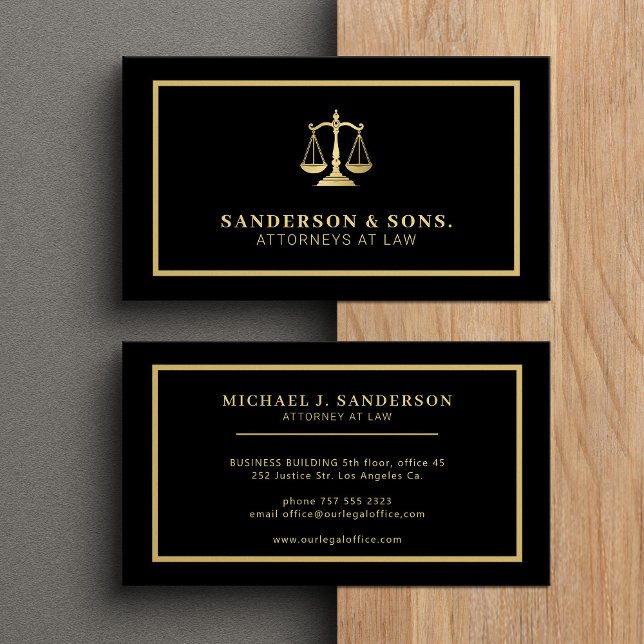 Attorney at law professional elegant gold black business card (Creator Uploaded)