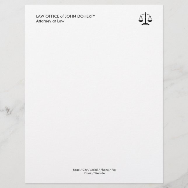 Attorney at Law | Professional Lawyer Custom Letterhead (Front)